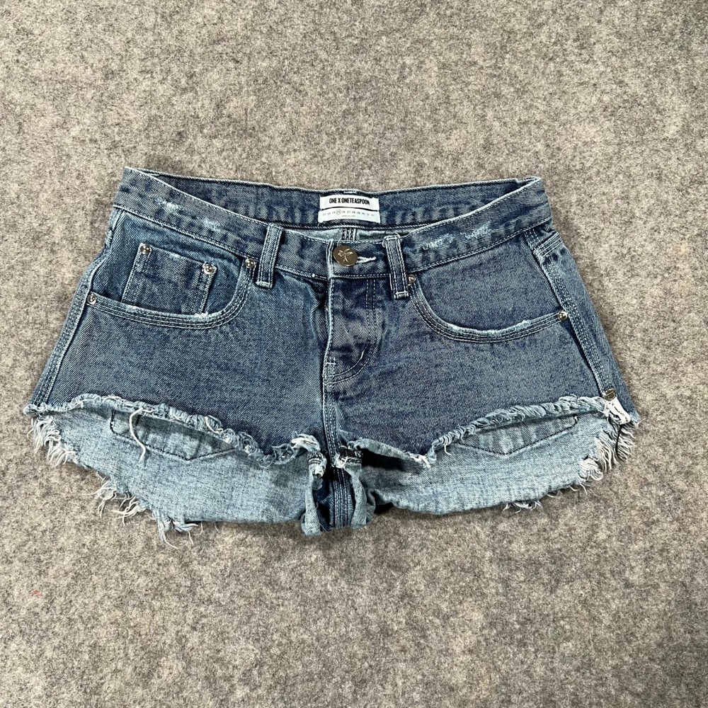 One X Oneteaspoon Shorts Women 25 Blue Distressed Bonitas Raw Hem Cut Off Denim